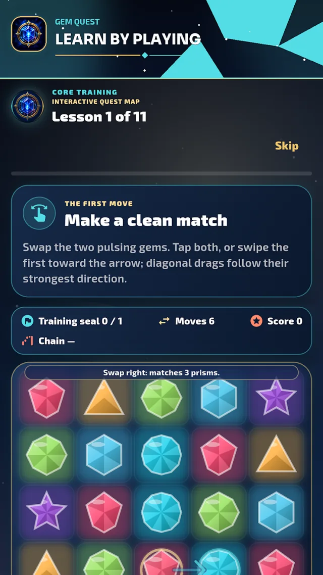 Learn Gem Quest with interactive training
