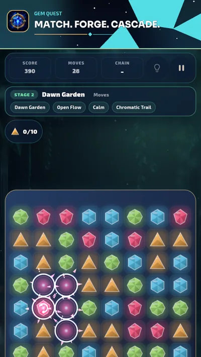 Match-3 gameplay and special gems