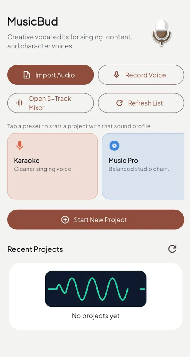 MusicBud audio editing preview